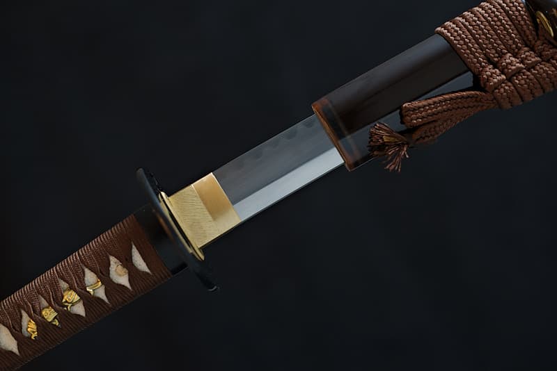 Katana Maru 1095, véritable Hamon, aiguisage à la main « Chairo » 茶色 (marron, couleur du thé)